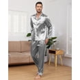 thumbnail image 1 of Mens Silk Pajamas Set Long Sleeve Satin Pajamas Set for Men 2 Piece Mens Button Down Pajamas Set with Long Pants Mens Silk Loungewear Sets with Pockets, S-XXL, 1 of 13