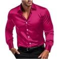 thumbnail image 1 of Mens Silk Satin Dress Shirts Shiny Long Sleeve Button Down Shirt for Party Prom Wedding, 1 of 9