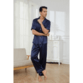 thumbnail image 1 of Mens Silk Satin Pajama Set Short Sleeve Button Down Pajama Set for Men 2 Piece Men's Satin Sleepwear Men's Long Pants Pajamas Set Mens Soft Loungewear Sets, S-XXL, 1 of 13