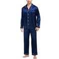 thumbnail image 1 of Mens Silk Satin Pajamas Long Sleeve Loungewear Two-piece Sleepwear Button-Down Pj Set, 1 of 6