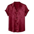 thumbnail image 1 of Mens Silk Shirts Lightweight Short Sleeve Button-Down T-Shirts with Collared Trendy Solid Jacquarded Lapel Tshirts Tees Tops 2025, 1 of 2
