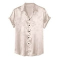 thumbnail image 1 of Mens Silk Shirts Lightweight Short Sleeve Button-Down T-Shirts with Collared Trendy Solid Jacquarded Lapel Tshirts Tees Tops 2025, 1 of 2