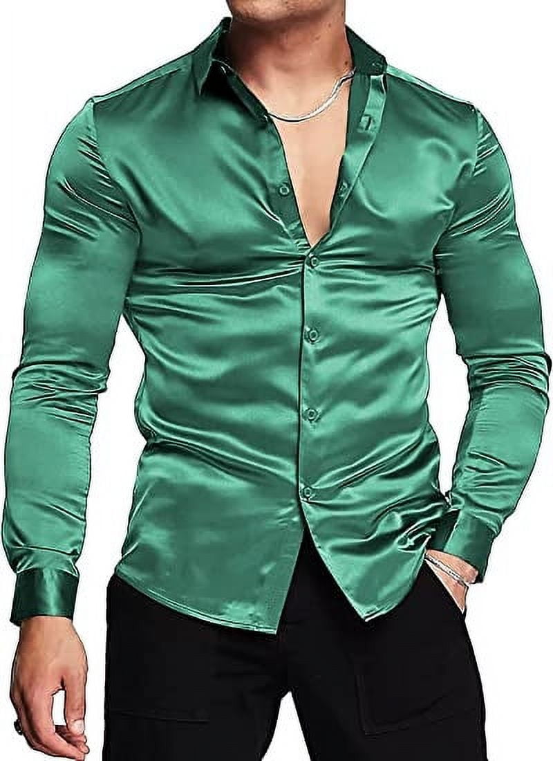 Mens Silk Shirts Long Sleeve-Luxury Shiny Silk Satin Party Dress Shirt Button Up Casual Muscle Fit for Men(Emerald Green,S) - Walmart.com Mens Silk Shirts Long Sleeve-Luxury Shiny Silk Satin Party Dress Shirt Button Up Casual Muscle Fit for Men(Emerald Green,S) - Walmart.com