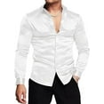 thumbnail image 1 of Mens Silk Shirts Long Sleeve-Luxury Shiny Silk Satin Party Dress Shirt Button Up Casual Muscle Fit for Men(White,L), 1 of 5