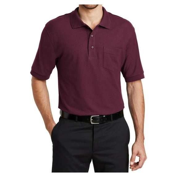 Mens Silk Touch Polyester/Cotton Polo with Pocket Burgundy Medium