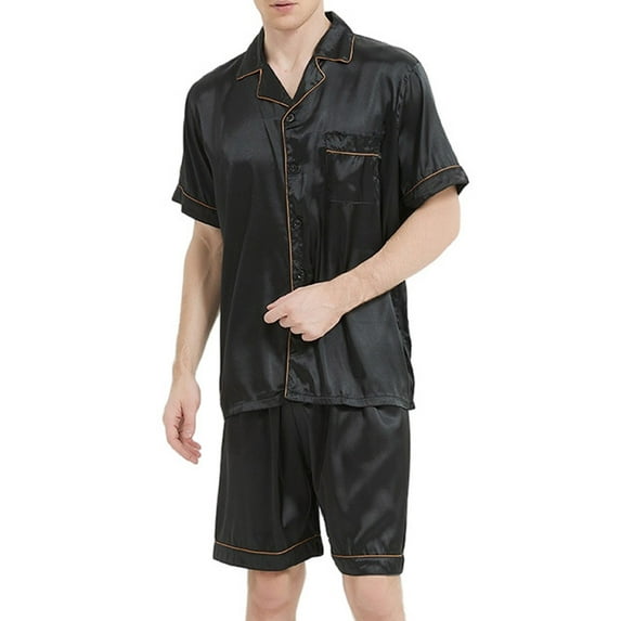Mens SilkSatin Pajamas Short Sleeve Pyjama Nightwear Soft Comfy Pjs Crew Neck Loungewear Size 4X
