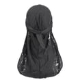 thumbnail image 1 of HuangHuanChen Silky Durag For Men Neck Drape Do Rags Cap Breathable Silky Satin Durag Extra Long Tails Headwraps Sun Hat Biker Bonnet Headwear Black, 1 of 6