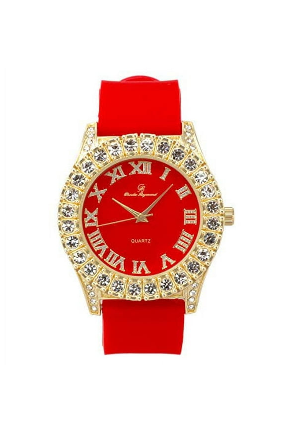 Mens Silver Big Rocks with Roman Numerals Fully Iced Out Colorful Dial Watch - ST10327 RN Single (ST10357 Gold Red)