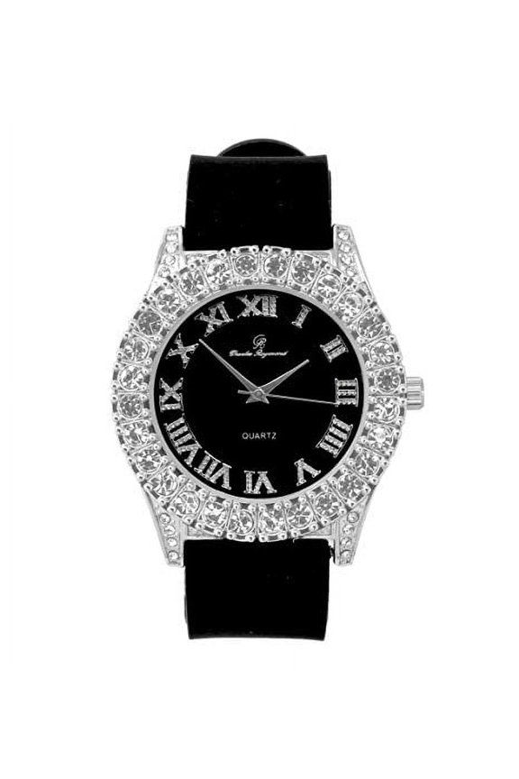 Mens Silver Big Rocks with Roman Numerals Fully Iced Out Colorful Dial Watch - ST10327 RN Single (ST10357 Silver Black)