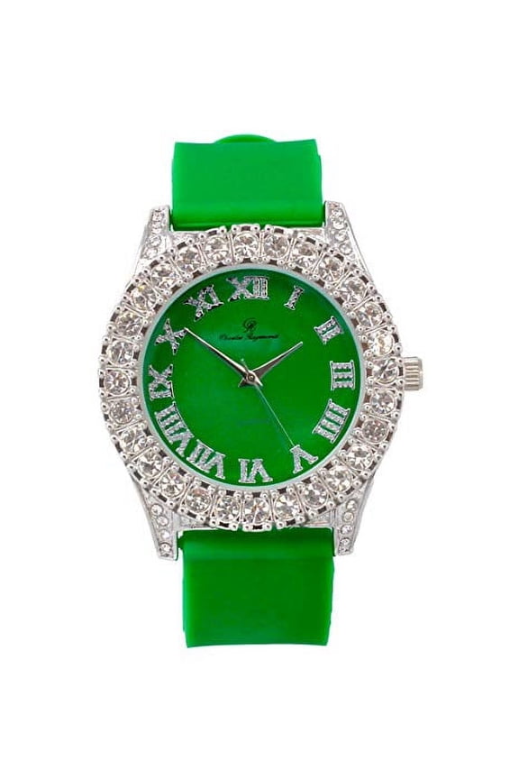 Mens Silver Big Rocks with Roman Numerals Fully Iced Out Colorful Dial Watch - ST10327 RN Single (ST10357 Silver Green)
