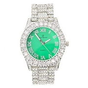 Mens Silver Big Rocks with Roman Numerals Fully Iced Out Colorful Dial Watch - ST10327 RN Single Silver Mint Green