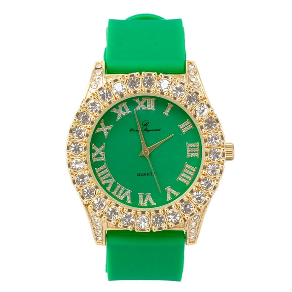 Mens Silver Big Rocks with Roman Numerals Fully Iced Out Colorful Dial Watch - ST10357 RN Single