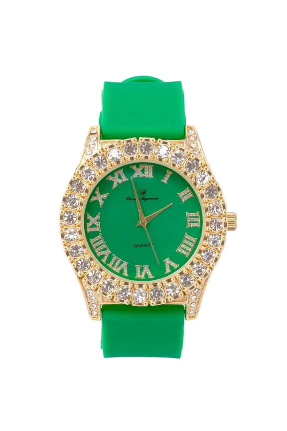 Mens Silver Big Rocks with Roman Numerals Fully Iced Out Colorful Dial Watch - ST10357 RN Single