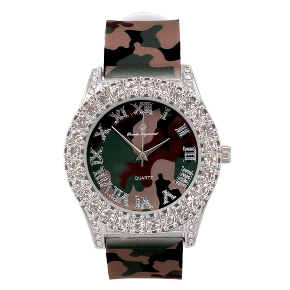 Mens Silver Big Rocks with Roman Numerals Fully Iced Out Spring Summer Colorful Dial Watch - ST10357 RN Single