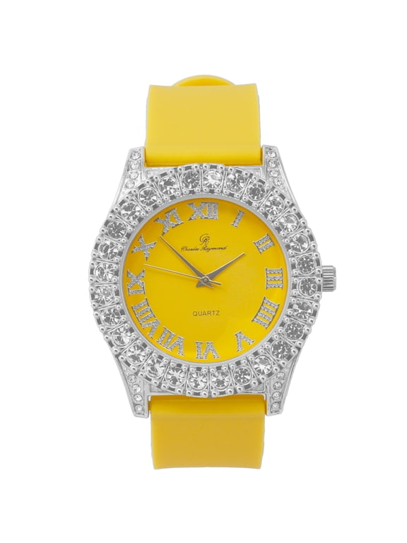 Mens Silver Big Rocks with Roman Numerals Fully Iced Out Spring Summer Colorful Dial Watch - ST10357 RN Single