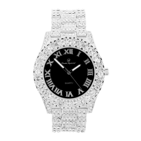 Mens Silver Big Rocks with Roman Numerals Fully Iced Out Spring Summer Colorful Dial Watch