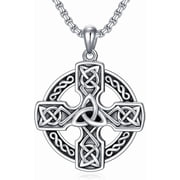 Mens Silver Chain with Celtic Cross,Celtic Cross Silver/Black Necklace for Men/Women Round Celti Cross Chani of 2.5mm 22+2inch