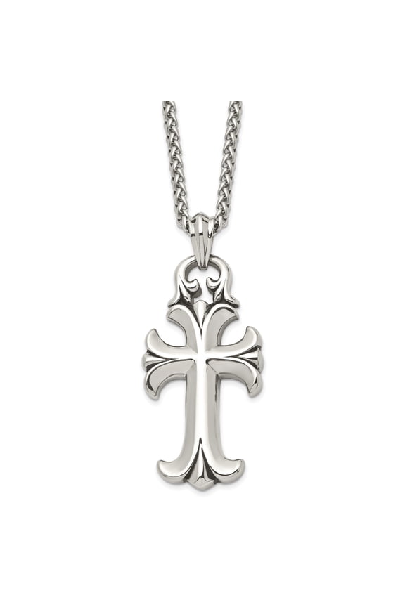 Mens Silver Cross Pendant Necklace with Symmetrical Design and Rugged Chain Modern Polished Faith Jewelry Elegant Contemporary Style Spiritual Symbol in High-Quality Sterling Silver