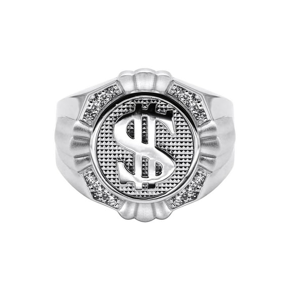 Mens Silver Dollar Sign Signet Ring | Appx 9.3 Grams