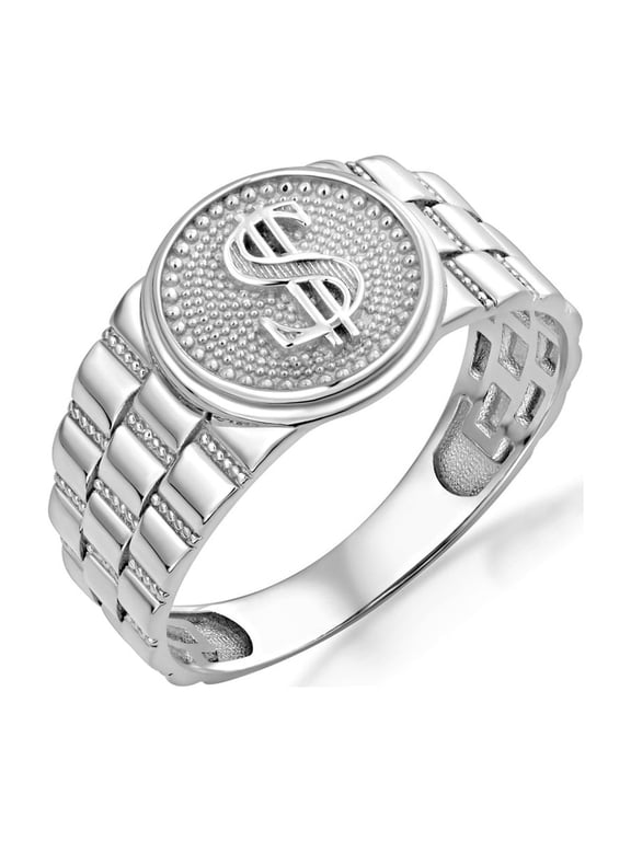 Mens Silver Dollar Symbol Signet Ring (Size 11.25)