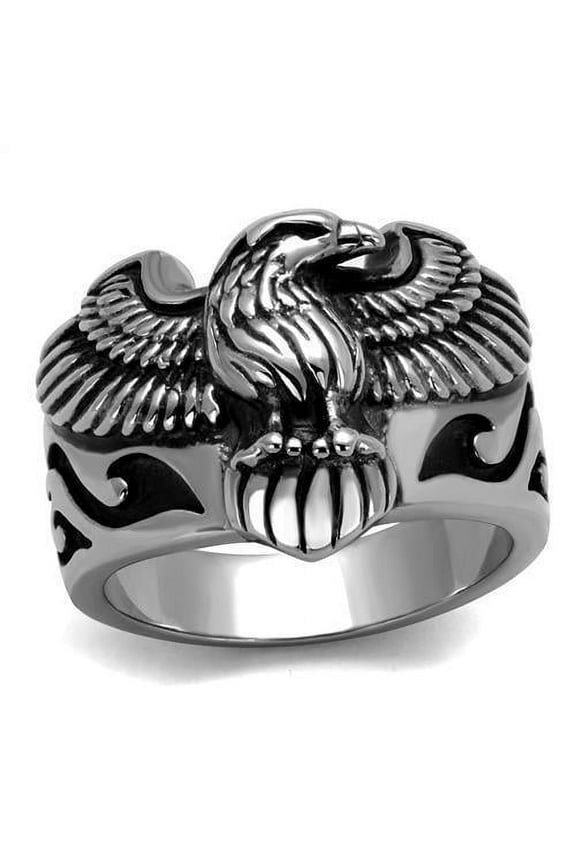 Mens Silver Eagle Ring Anillo Para Hombre 316L Stainless Steel Ring with Epoxy in Jet
