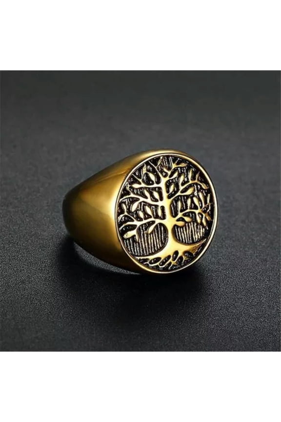 Mens Silver Gold Titanium Steel Tree Of Life Rings Fashion Wedding Band #7-15