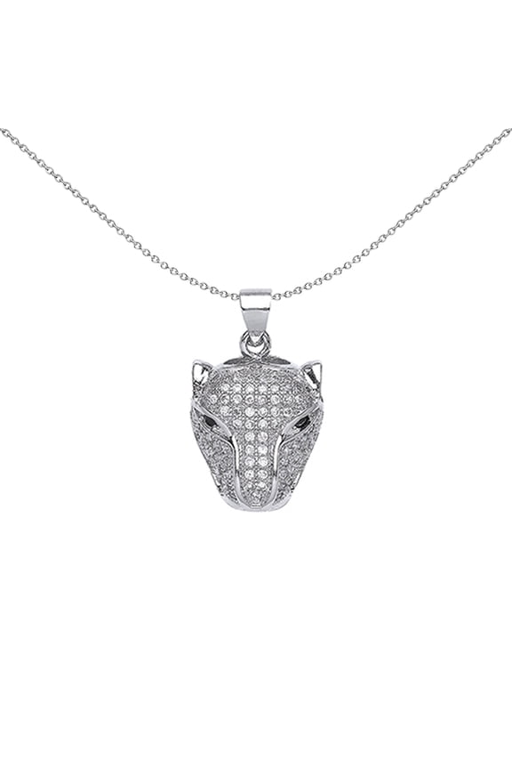 Mens Silver Jewelco London CZ Panther Charm Necklace 18 inch