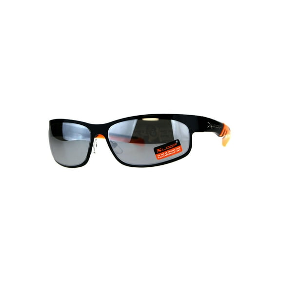 Mens Silver Mirror Xloop Rectangular Metal Warp Sport Sunglasses Black Orange
