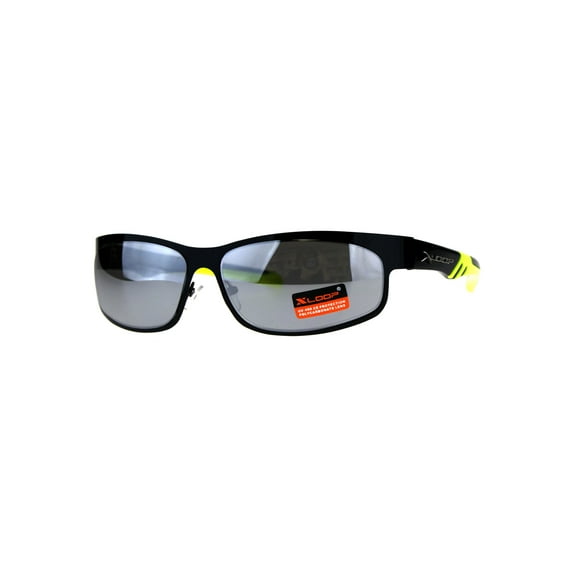Mens Silver Mirror Xloop Rectangular Metal Warp Sport Sunglasses Black Yellow
