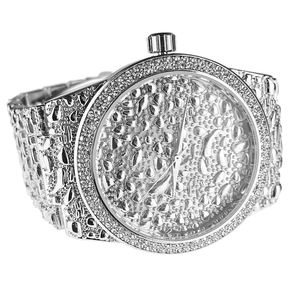 Mens Silver Nugget Design Watch Full Nuggets Links Rapper Bling Hip Hop 8" Inch