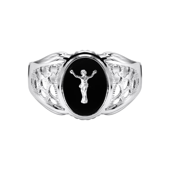 Mens Silver Onyx Liberty Signet Ring | Appx 4 Grams