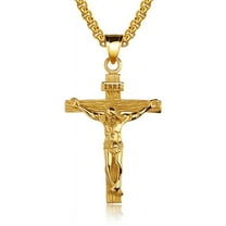 Mens Silver Stainless Steel Jesus Christ Crucifix Cross Pendant Necklace Chain