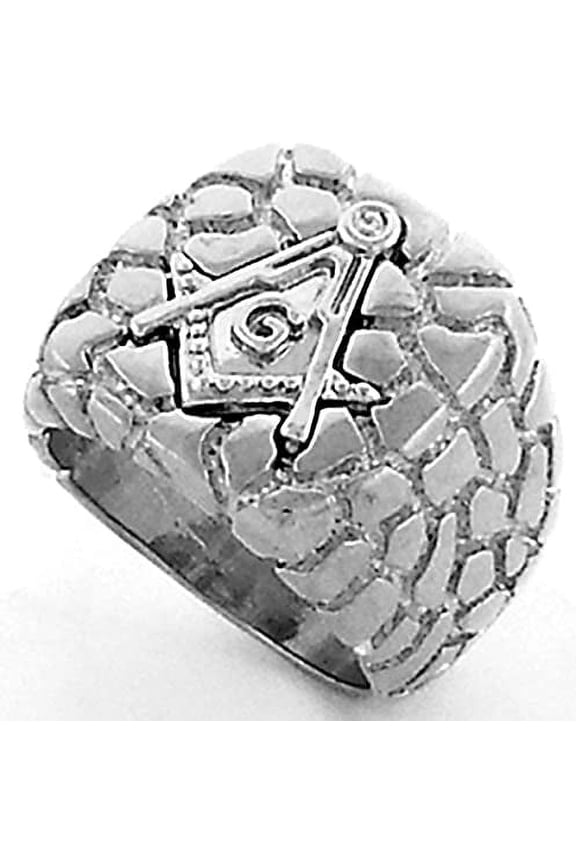 Mens Silver Tone Freemason Masonic Mason Square Nugget Ring (8)