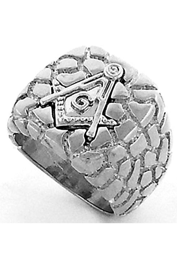 Mens Silver Tone Freemason Masonic Mason Square Nugget Ring (9)