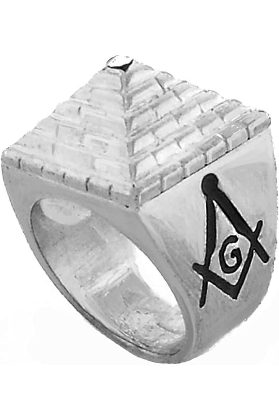 Mens Silver Tone Freemason Masonic Mason Square Pyramid Ring (10)