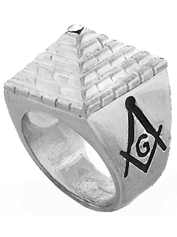 Mens Silver Tone Freemason Masonic Mason Square Pyramid Ring (11)