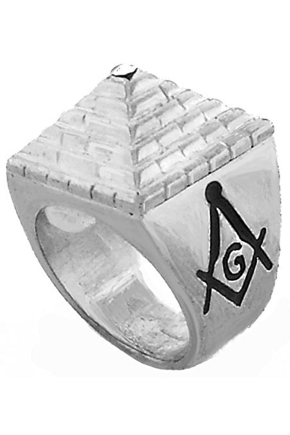 Mens Silver Tone Freemason Masonic Mason Square Pyramid Ring (12)