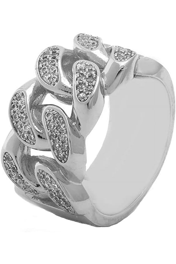 Mens Silver Tone Full Metal Curb Chain Ring (11)