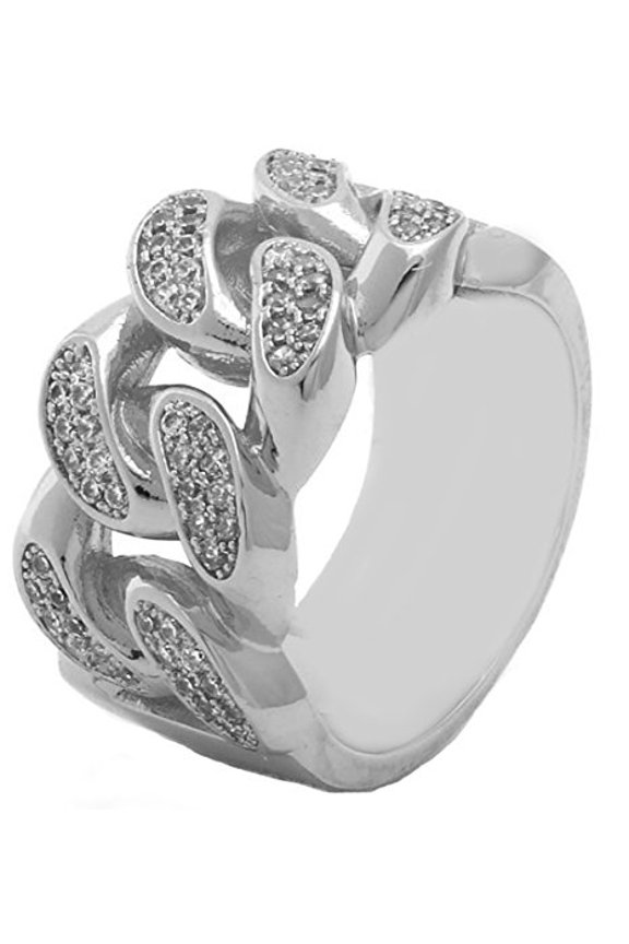 Mens Silver Tone Full Metal Curb Chain Ring (9)