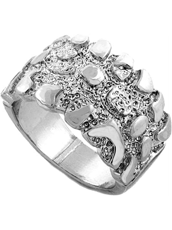 Mens Silver Tone Full Metal Nugget Ring Size 12