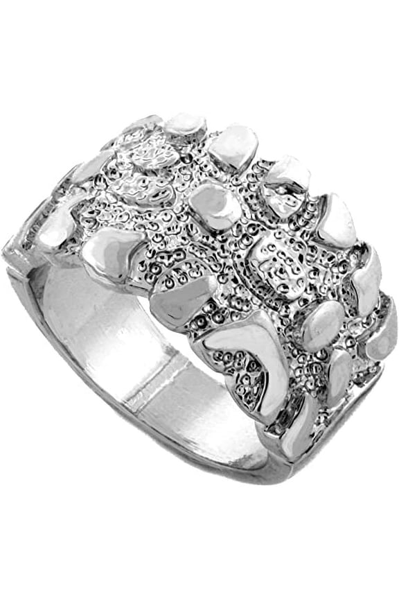 Mens Silver Tone Full Metal Nugget Ring Size 8