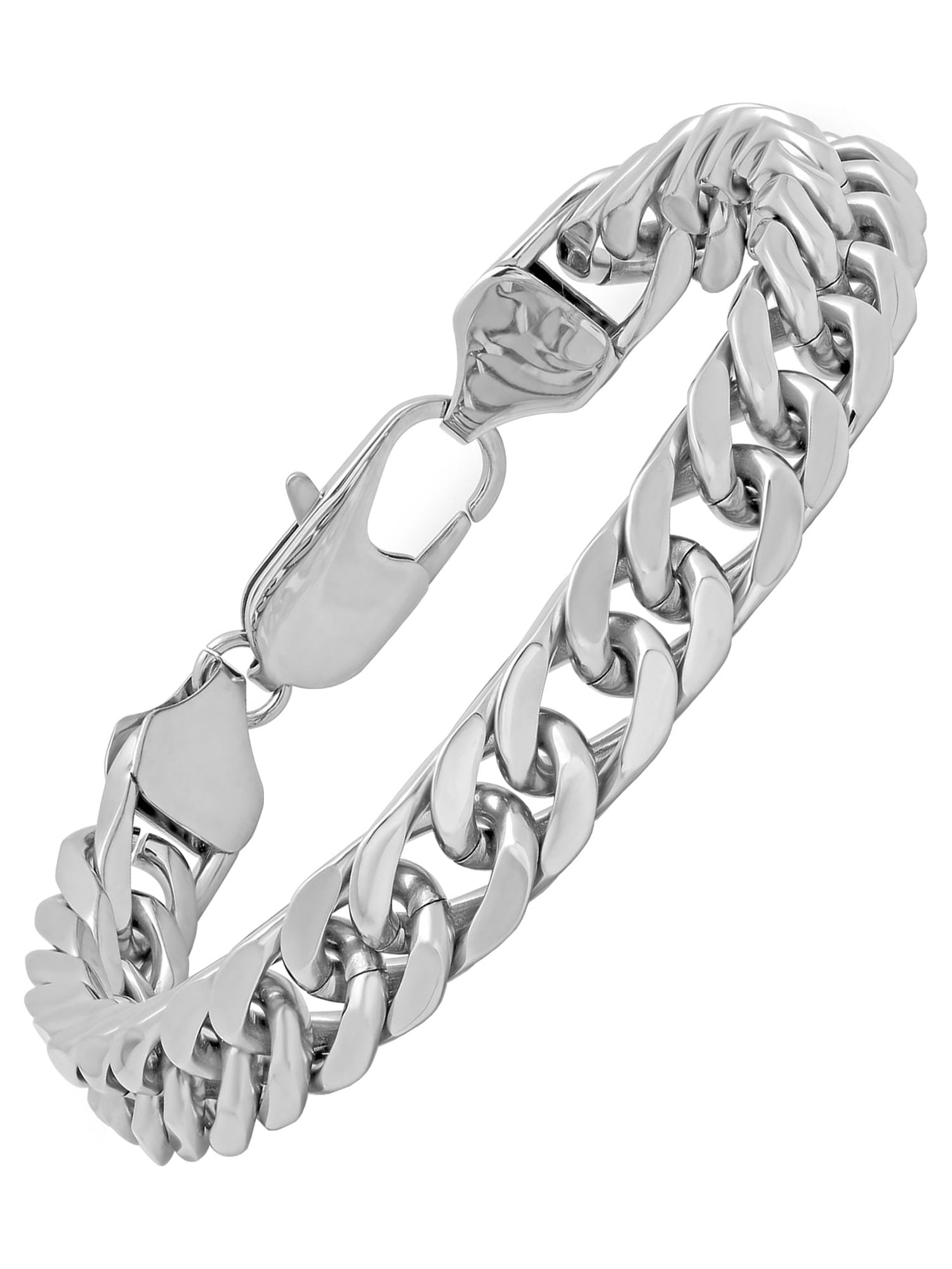 Mens Silver-Tone Stainless Steel Curb Link Bracelet