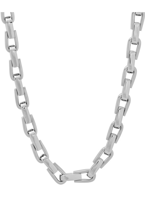 Mens Silver-Tone Stainless Steel Horseshoe Link Chain Necklace