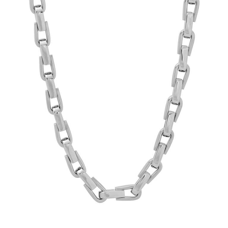 Mens Silver-Tone Stainless Steel Horseshoe Link Chain Necklace 