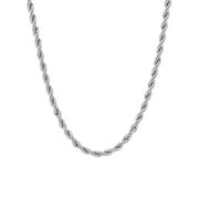 Mens Silver-Tone Stainless Steel Rope Link Chain Necklace - Brilliance Fine Jewelry
