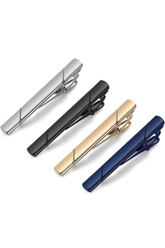 Mens Silver Tone Tie Clip With Geometric Groove Design - 1 Piece