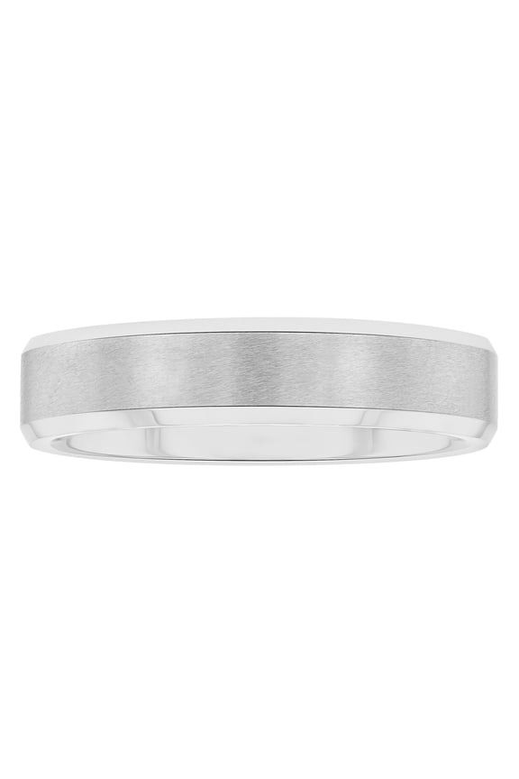 Mens Silver-Tone Tungsten 5MM Plain Beveled Comfort Fit Wedding Band - Mens Ring