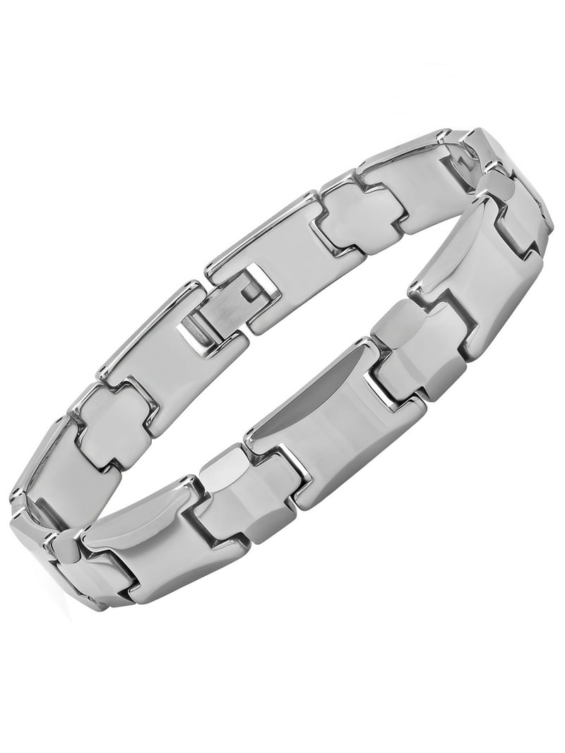 Mens Silver-Tone Tungsten Cross and H-Link Bracelet - Walmart.com