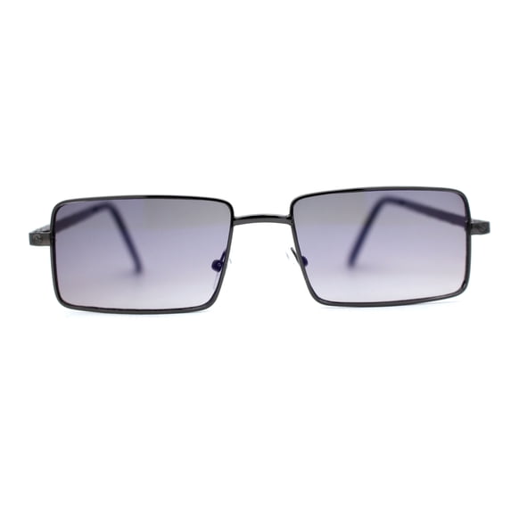 Mens Simple Classy Slim Rectangle Metal Rim Sunglasses Gunmetal Blue Black