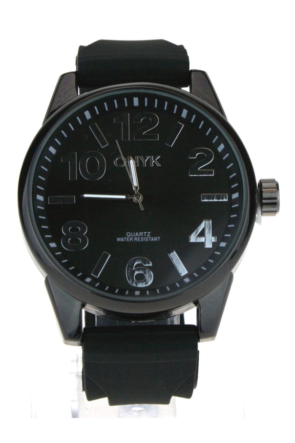 Mens Simple Minimal Silicone Band Modern Round Analog Wrist Watch All Black